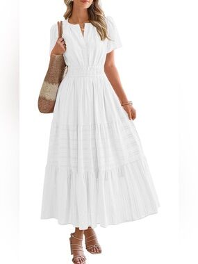 #83 BTFBM Casual Midi Maxi Dresses Lightweight V Neck Elastic Waist 100% cotton